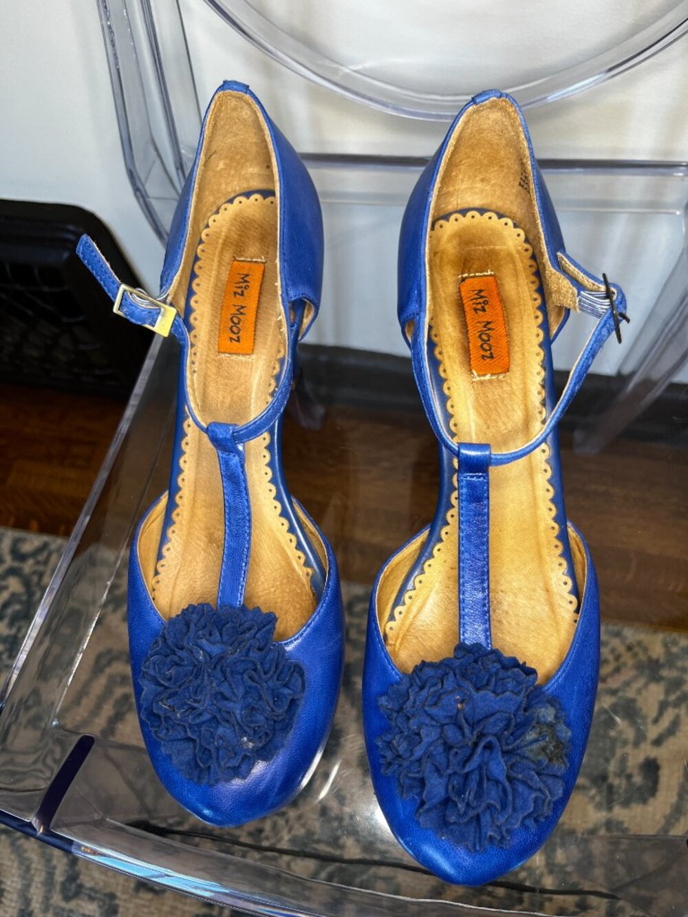 Miz Mooz cobalt blue t-strap pumps with rosette - Picture 5 of 7